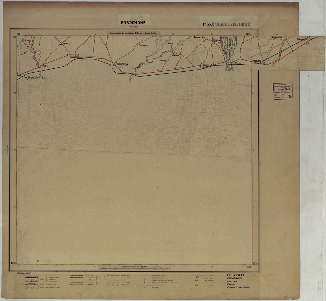 (N:17425) CARTA D'ITALIA DEGLI ALPINI - 2 Copia PORDENONE Foglio n. 35 (CA007869) Carte e stampe antiche: riproduzione a colori su carta (formato A1)