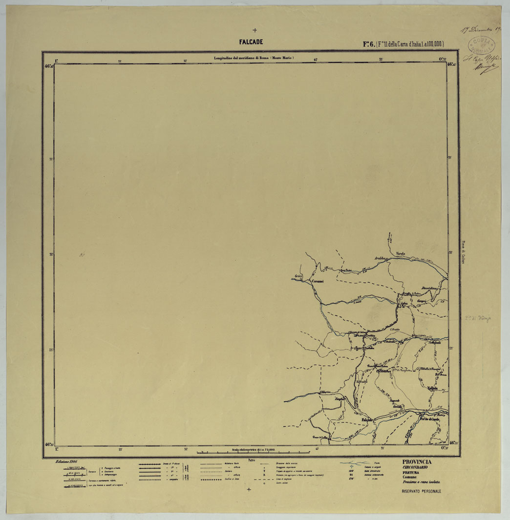 (N:26340) CARTA ITINERARIA D'ITALIA PER GLI ALPINI NORMALI D'ARCHIVIO CON AGGIORNAMENTO FINO AL 1910 EDIZIONE COMPLETA ANNO 1906- FOGLIO 6 FALCADE. (CA007885) Carte e stampe antiche: riproduzione a colori su carta (formato A1)