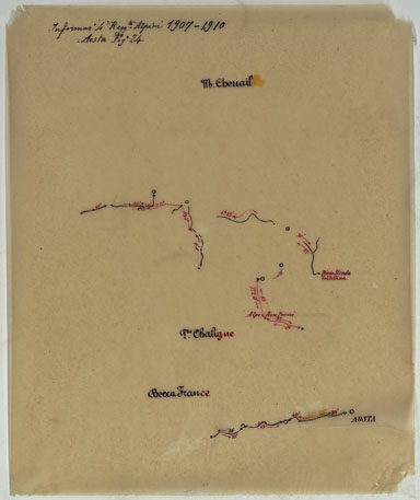 (N:25402) CARTA ITINERARIA D'ITALIA PER GLI ALPINI NORMALI D'ARCHIVIO CON AGGIORNAMENTO FINO AL 1910 EDIZIONE COMPLETA ANNO 1910 - FOGLIO 24 AOSTA. (CA007918, CA007919) Carte e stampe antiche: riproduzione a colori su carta (formato A1)