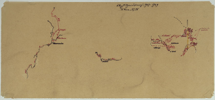 (N:25401) CARTA ITINERARIA D'ITALIA PER GLI ALPINI NORMALI D'ARCHIVIO CON AGGIORNAMENTO FINO AL 1910 EDIZIONE COMPLETA ANNO 1909 - FOGLIO 25 M. ROSA. (CA007920, CA007921) Carte e stampe antiche: riproduzione a colori su carta (formato A1)
