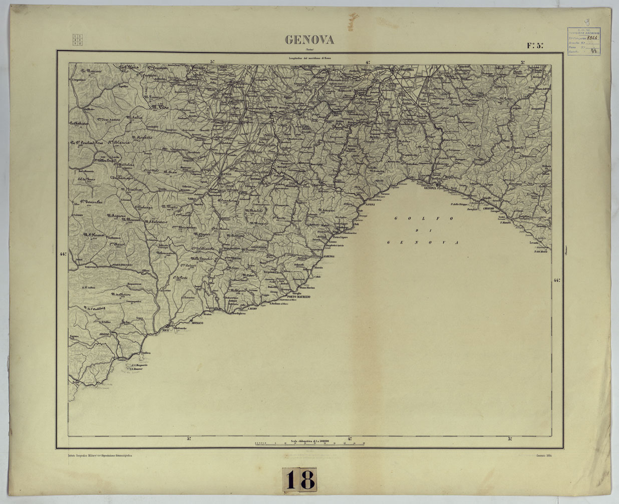 (N:17501) CARTA D'ITALIA - F. 5 GENOVA. (CA008041) Carte e stampe antiche: riproduzione a colori su carta (formato A1)