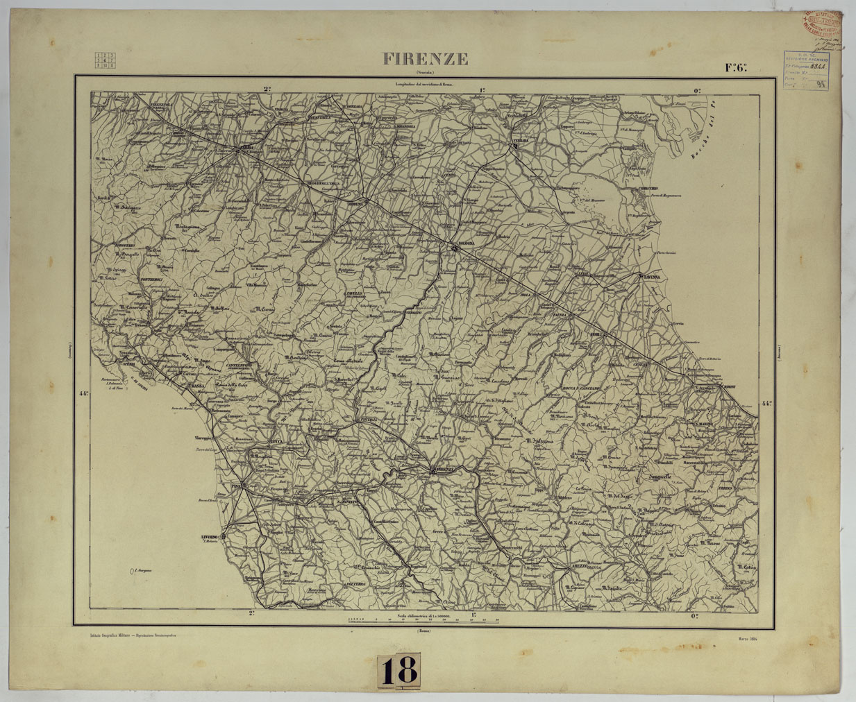 (N:17513) CARTA D'ITALIA - F. 6 FIRENZE. (CA008042) Carte e stampe antiche: riproduzione a colori su carta (formato A1)