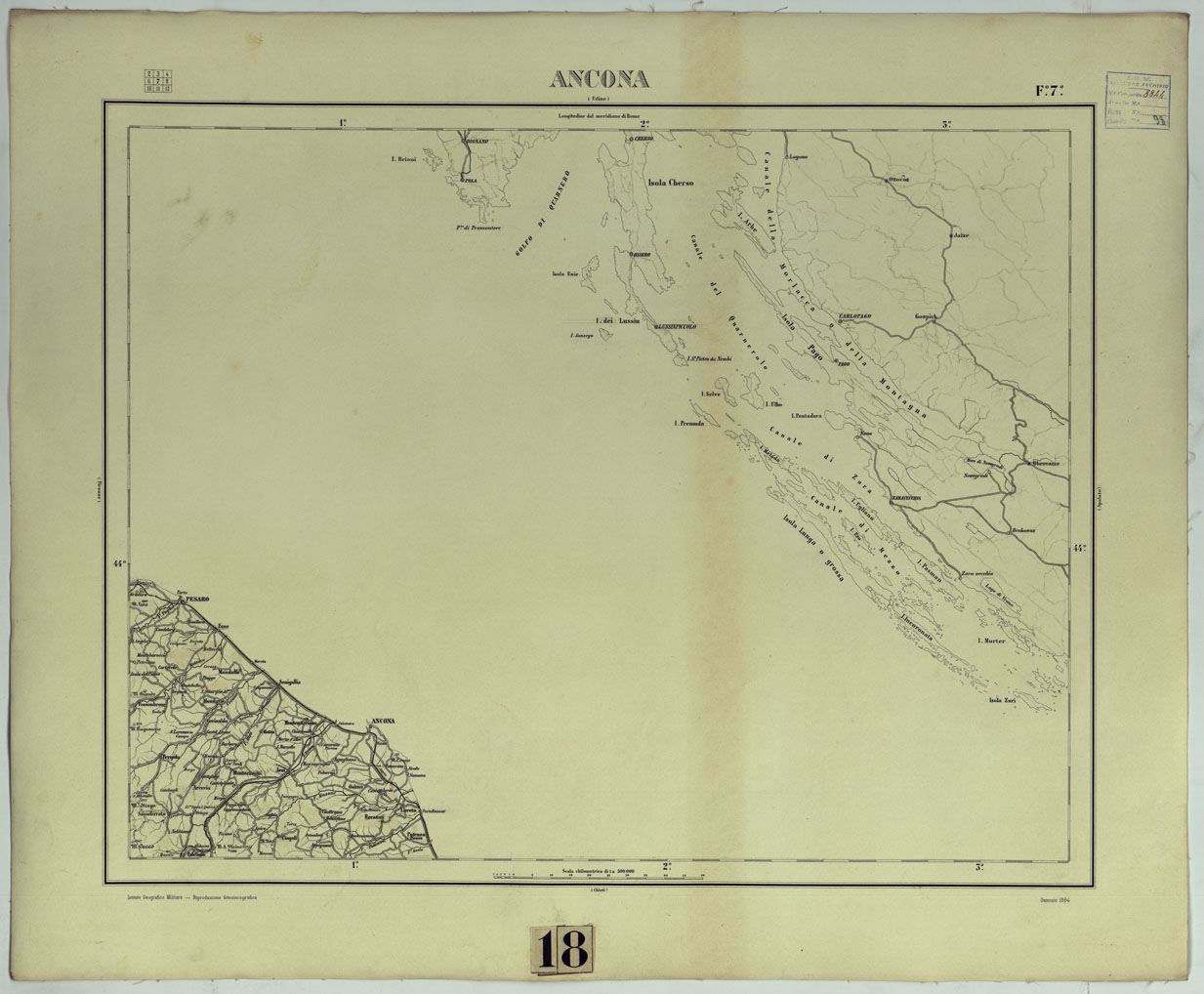 (N:17502) CARTA D'ITALIA - F. 7 ANCONA. (CA008043) Carte e stampe antiche: riproduzione a colori su carta (formato A1)