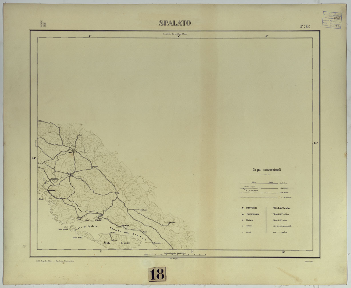 (N:17503) CARTA D'ITALIA - F. 8 SPALATO. (CA008044) Carte e stampe antiche: riproduzione a colori su carta (formato A1)