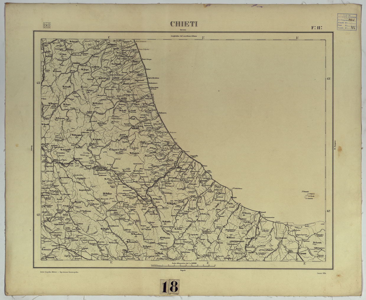 (N:17505) CARTA D'ITALIA - F. 11 CHIETI. (CA008047) Carte e stampe antiche: riproduzione a colori su carta (formato A1)