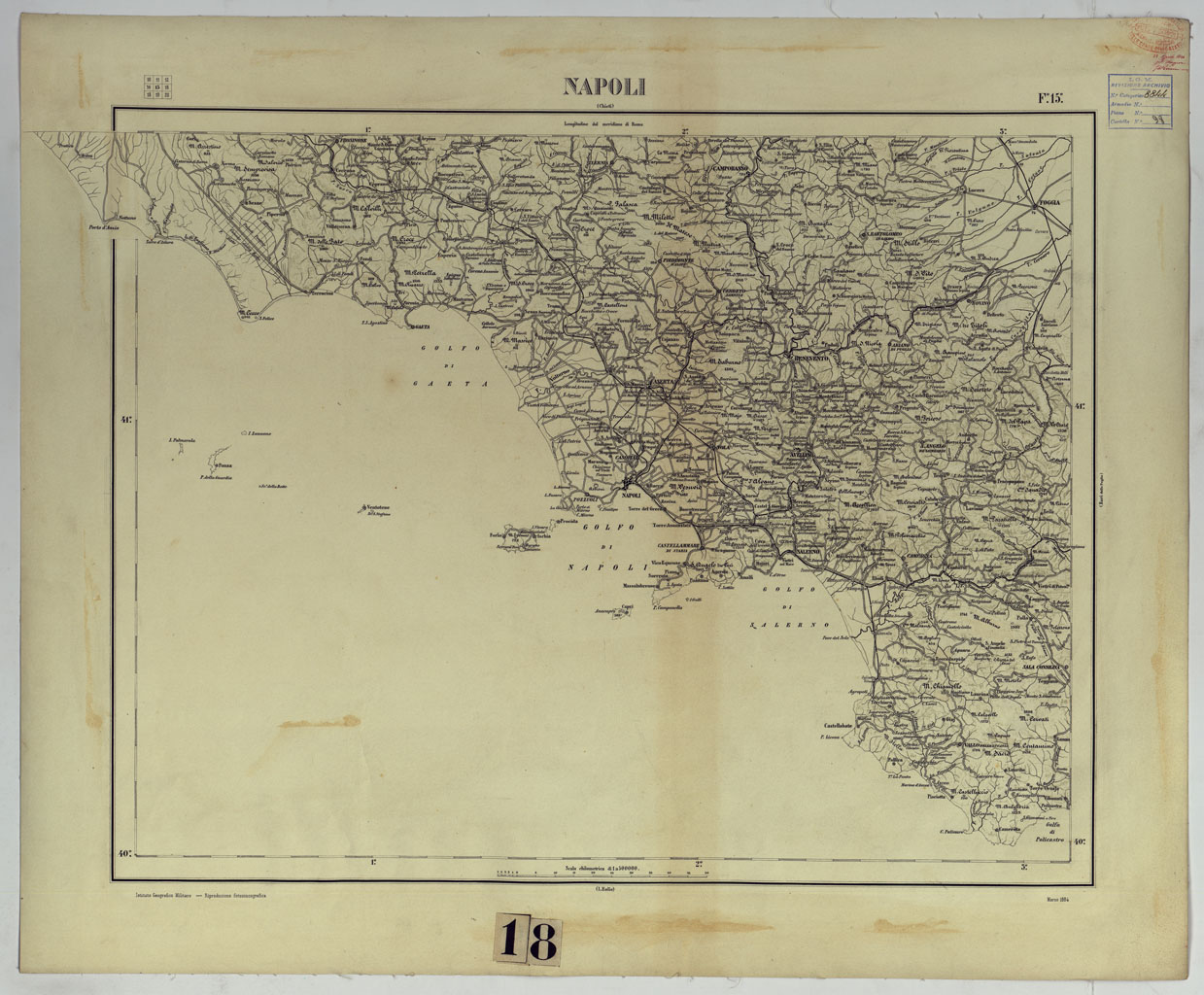 (N:17509) CARTA D'ITALIA - F. 15 NAPOLI. (CA008051) Carte e stampe antiche: riproduzione a colori su carta (formato A1)
