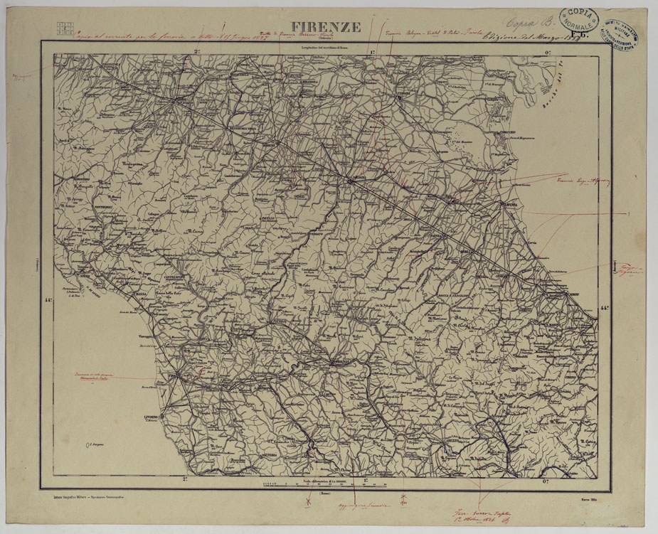(N:17528) CARTA D'ITALIA COPIA AL CORRENTE PER LE FERROVIE - F.6 FIRENZE. (CA008064) Carte e stampe antiche: riproduzione a colori su carta (formato A1)
