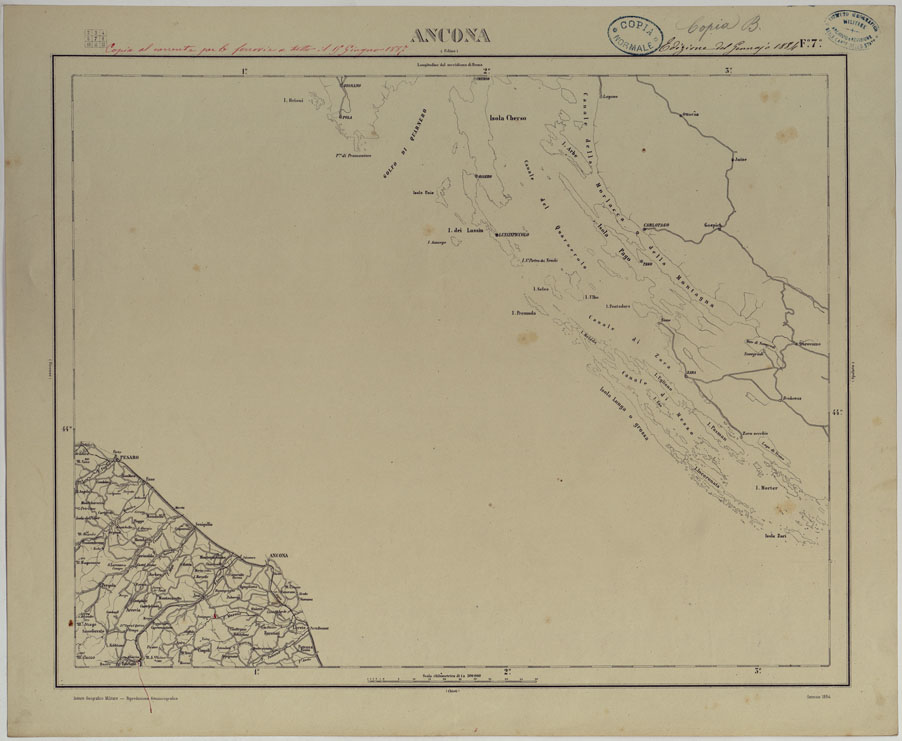 (N:17529) CARTA D'ITALIA COPIA AL CORRENTE PER LE FERROVIE - F.7 ANCONA. (CA008065) Carte e stampe antiche: riproduzione a colori su carta (formato A1)
