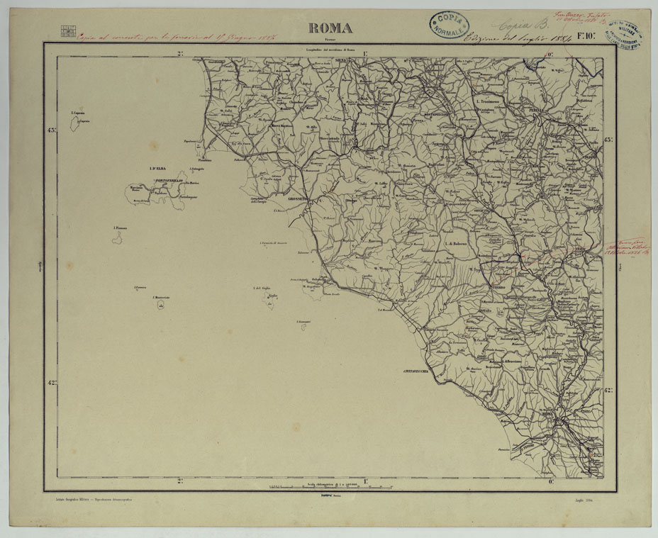 (N:730) CARTA D'ITALIA COPIA AL CORRENTE PER LE FERROVIE - F.10 ROMA. (CA008068) Carte e stampe antiche: riproduzione a colori su carta (formato A1)