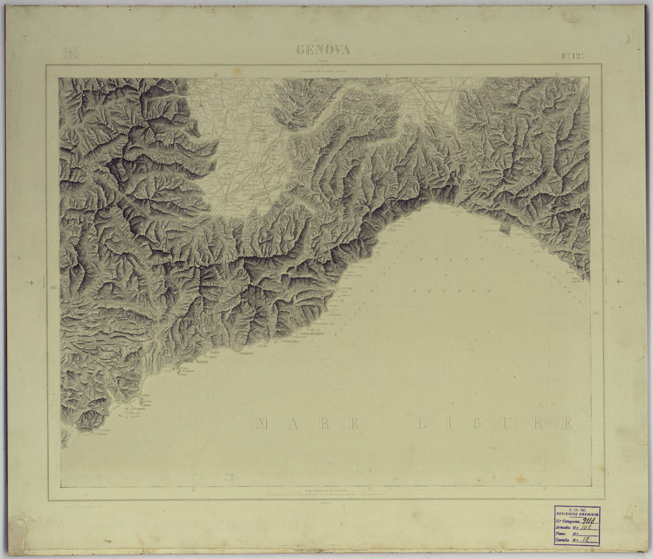 (N:25335) SAGGIO DI PRESENTAZIONE DELLA MONTAGNA A TRATTI PER LA CARTA AL 1:500.000 - FOGLIO 12 GENOVA. (CA008084) Carte e stampe antiche: riproduzione a colori su carta (formato A1)