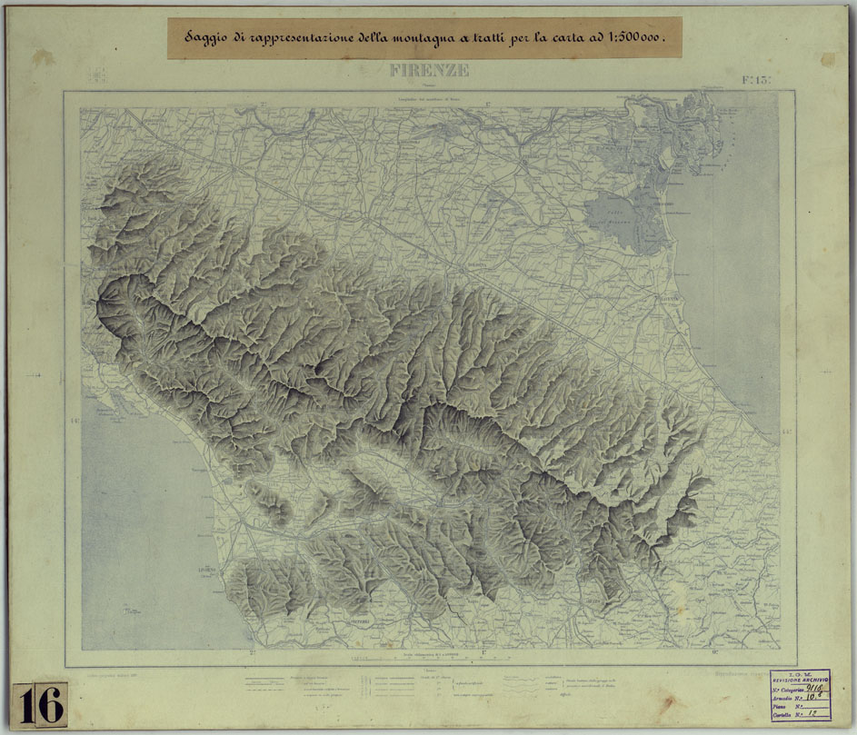 (N:25336) SAGGIO DI PRESENTAZIONE DELLA MONTAGNA A TRATTI PER LA CARTA AL 1:500.000 - FOGLIO 13 FIRENZE. (CA008085) Carte e stampe antiche: riproduzione a colori su carta (formato A1)