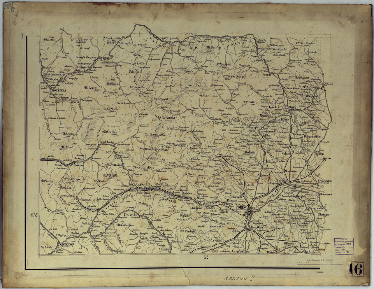 (N:25340) TORINO E DINTORNI. (CA008089) Carte e stampe antiche: riproduzione a colori su carta (formato A1)