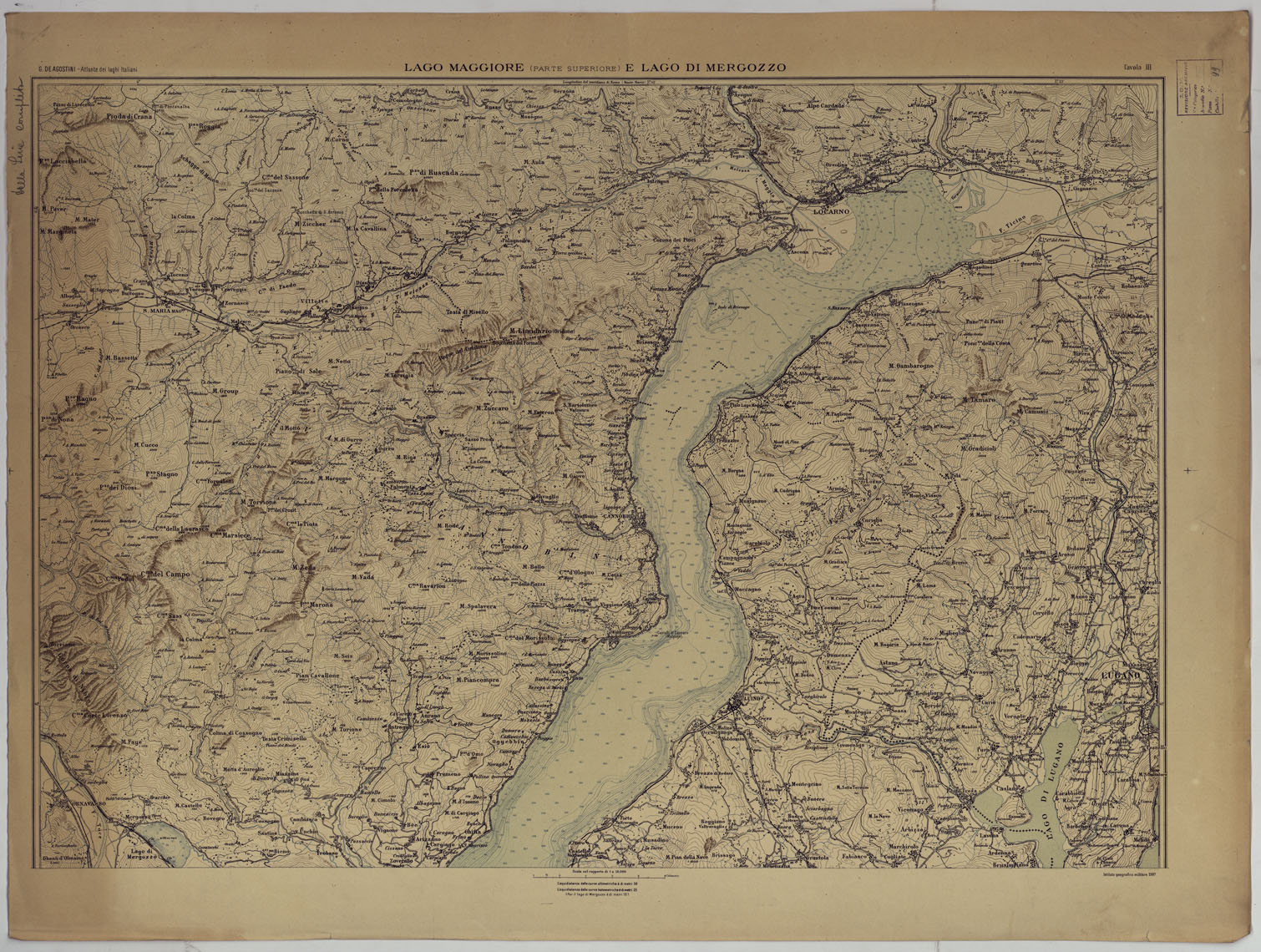 (N:17677) ATLANTE DEI LAGHI ITALIANI TAV  III  LAGO MAGGIORE (PARTE SUPERIORE) E LAGO DI MERGOZZO (CA008233) Carte e stampe antiche: riproduzione a colori su carta (formato A1)