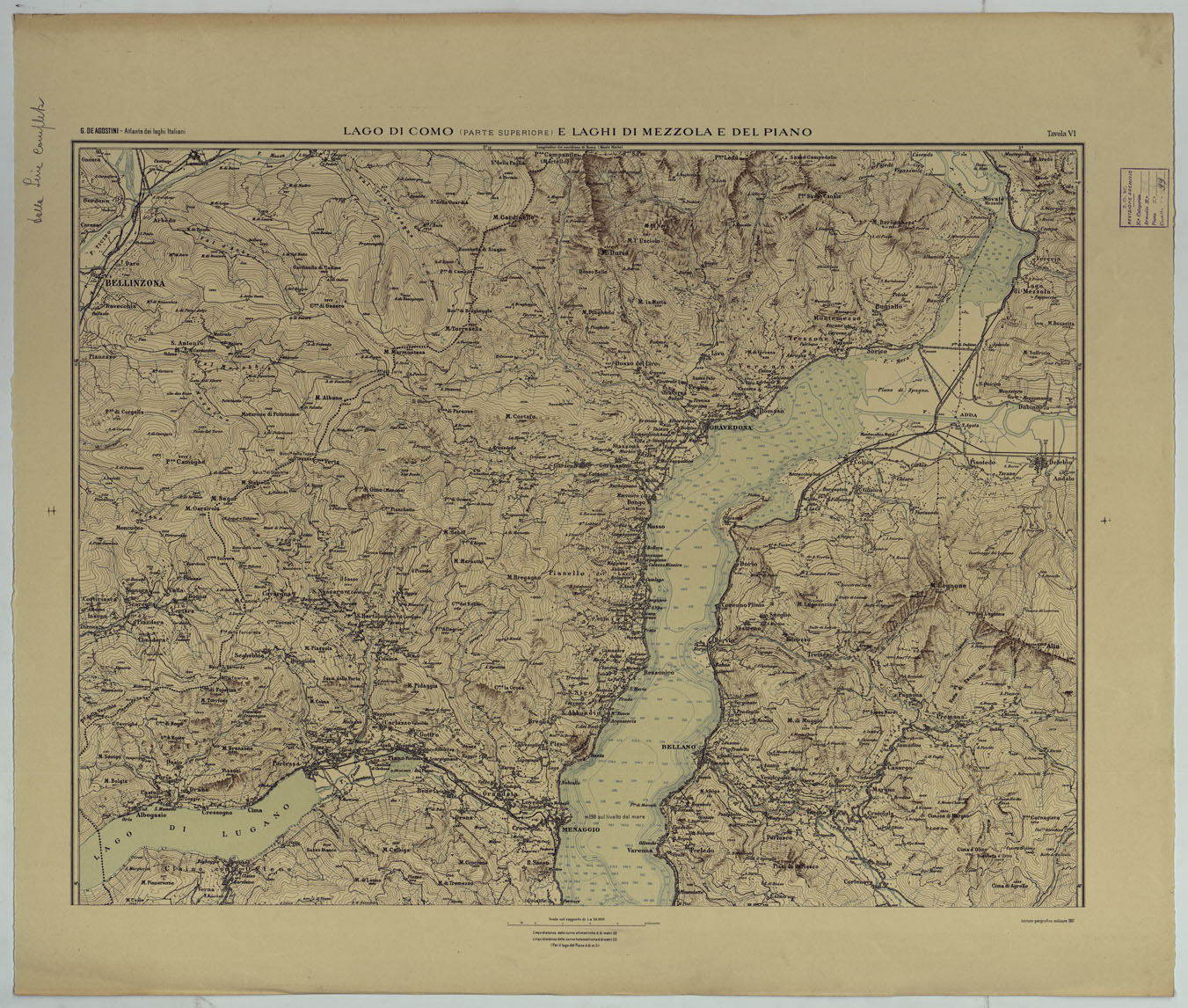(N:17679) ATLANTE DEI LAGHI ITALIANI TAV  VI  LAGO DI COMO (PARTE SUPERIORE) E LAGHI DI MEZZOLA E DEL PIANO (CA008236) Carte e stampe antiche: riproduzione a colori su carta (formato A1)