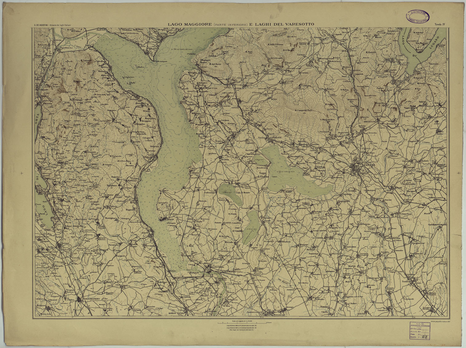 (N:25416) ATLANTE DEI LAGHI ITALIANI TAV  IV 2 COPIA LAGO MAGGIORE (PARTE INFERIORE) E LAGHI DEL VARESOTTO (CA008249) Carte e stampe antiche: riproduzione a colori su carta (formato A1)