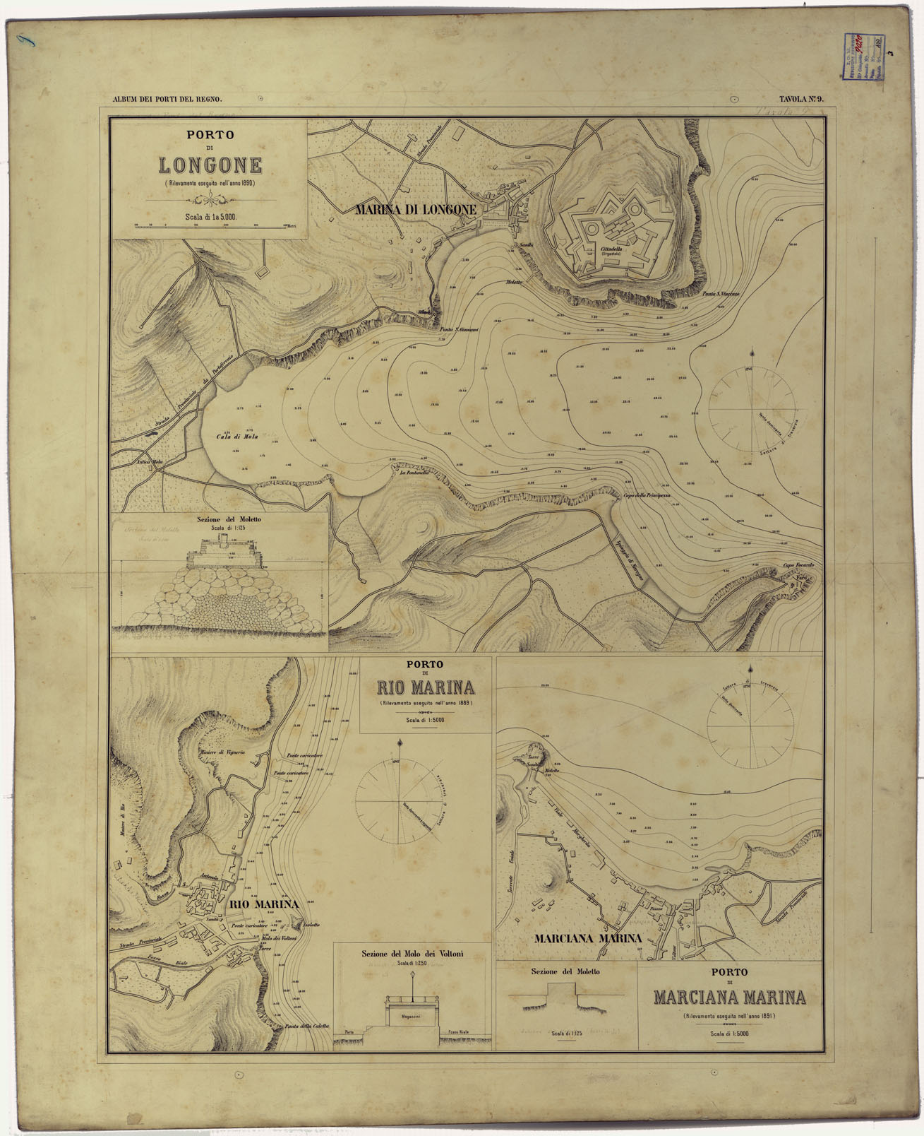 (N:17732) CARTA DEI PORTI MARITTIMI DEL REGNO D'ITALIA -Tavola n. 9 (CA008273) Carte e stampe antiche: riproduzione a colori su carta (formato A1)