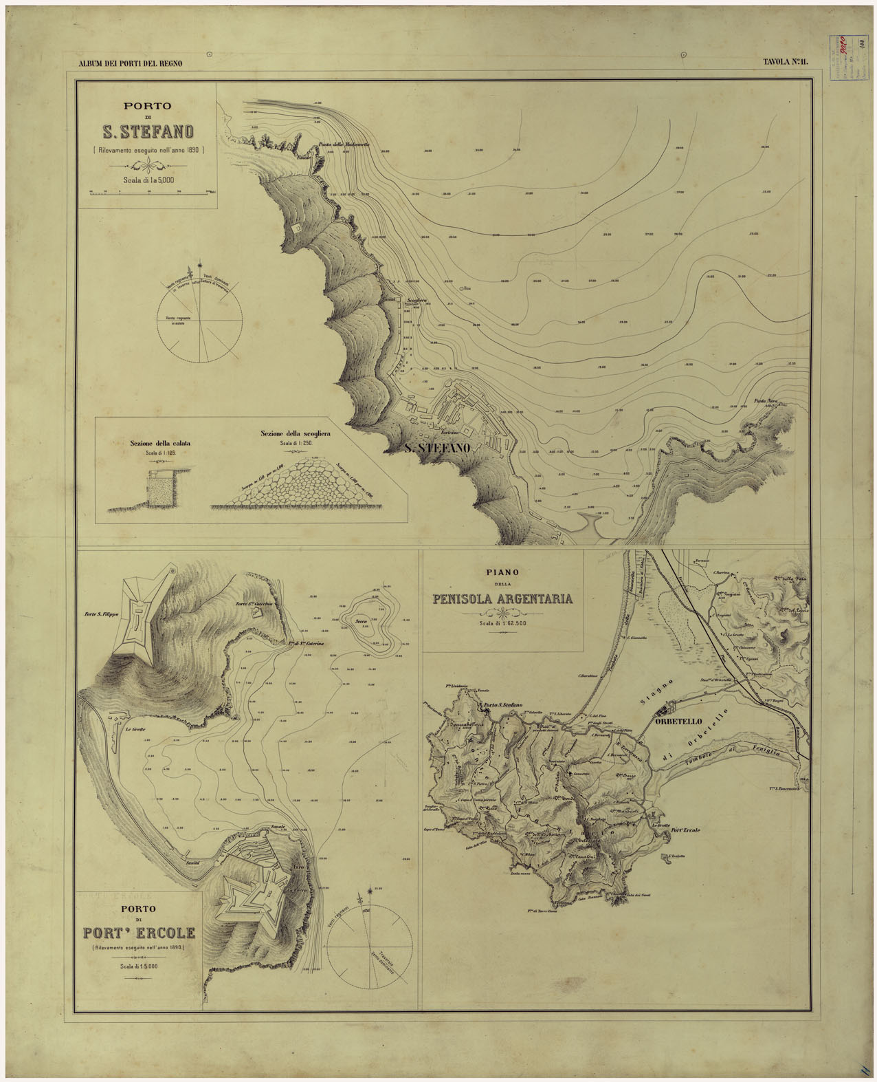 (N:17734) CARTA DEI PORTI MARITTIMI DEL REGNO D'ITALIA -Tavola n. 11 (CA008275) Carte e stampe antiche: riproduzione a colori su carta (formato A1)
