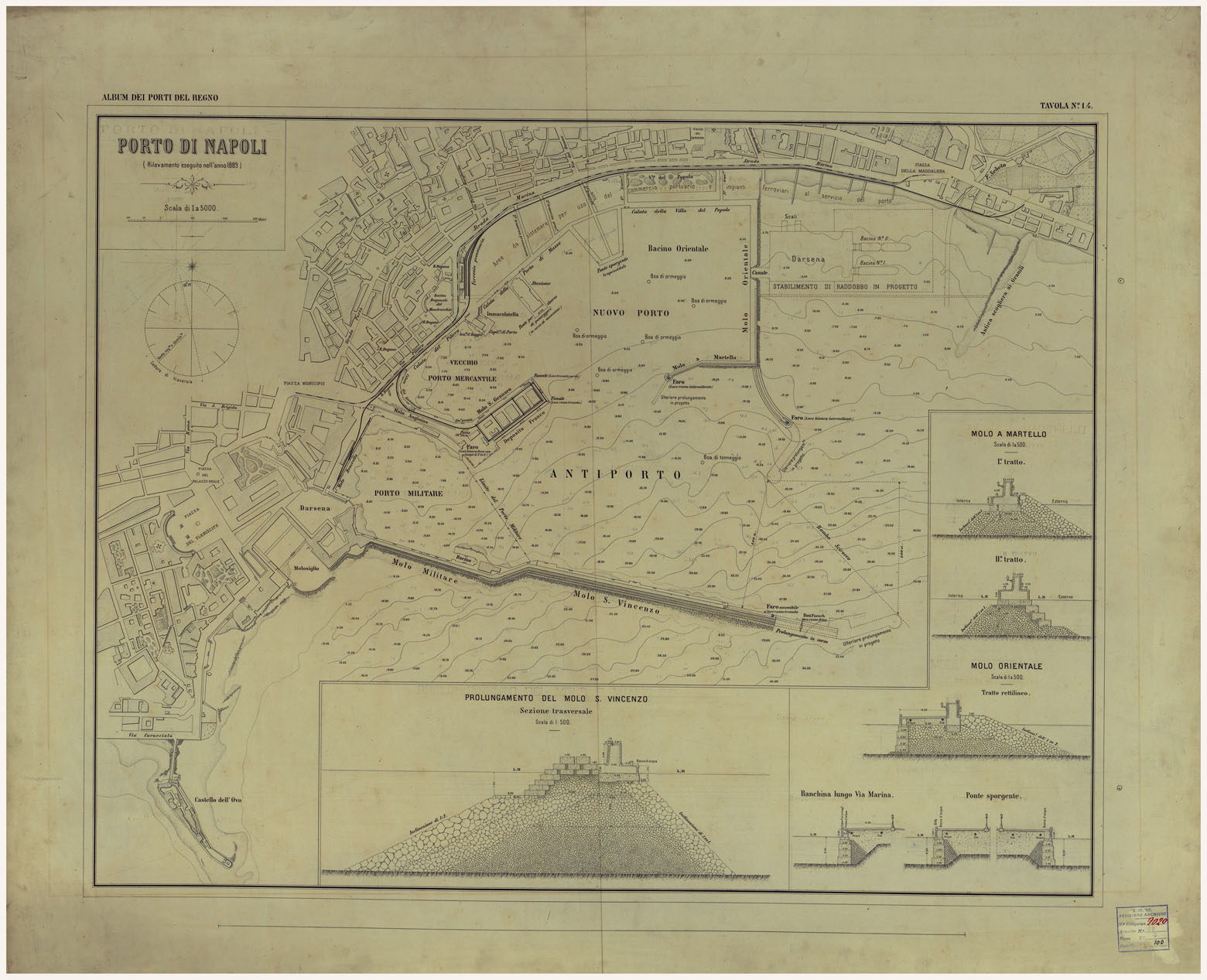 (N:17737) CARTA DEI PORTI MARITTIMI DEL REGNO D'ITALIA -Tavola n. 14 (CA008278) Carte e stampe antiche: riproduzione a colori su carta (formato A1)