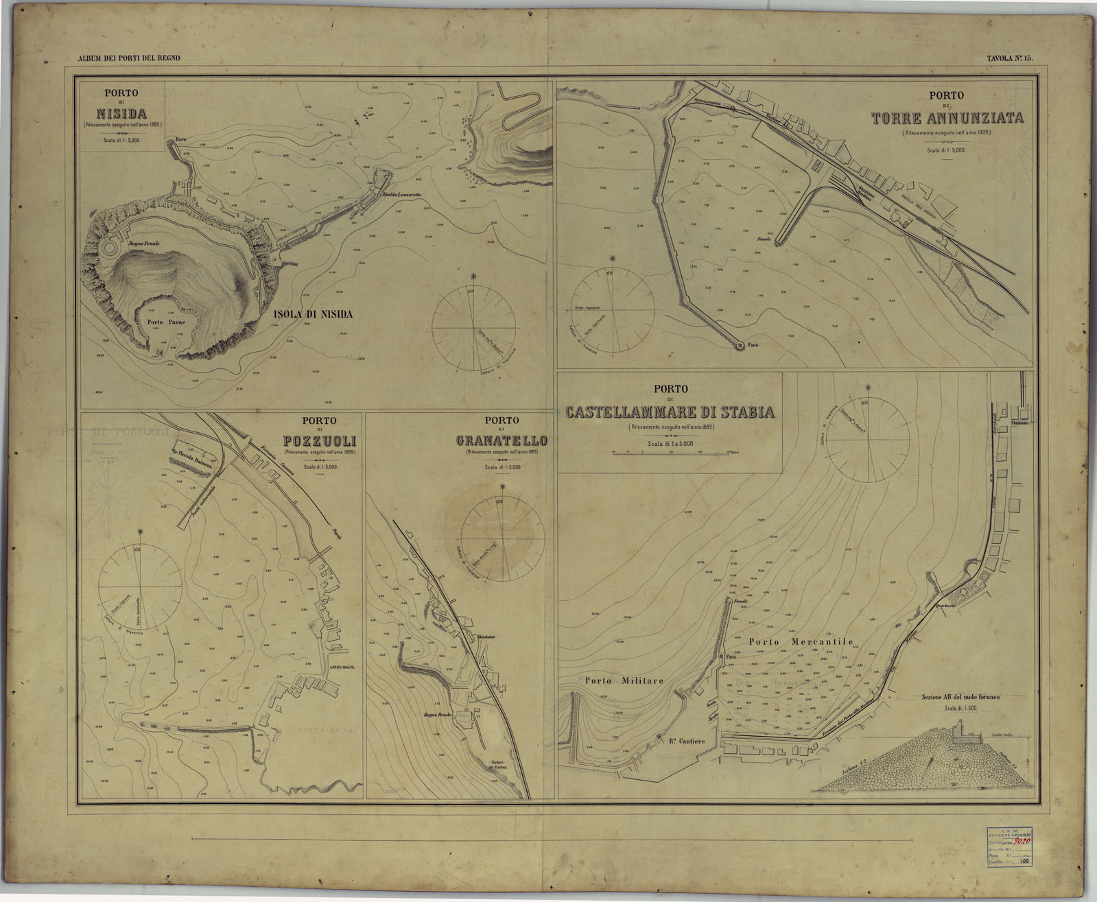 (N:17738) CARTA DEI PORTI MARITTIMI DEL REGNO D'ITALIA -Tavola n. 15 (CA008279) Carte e stampe antiche: riproduzione a colori su carta (formato A1)