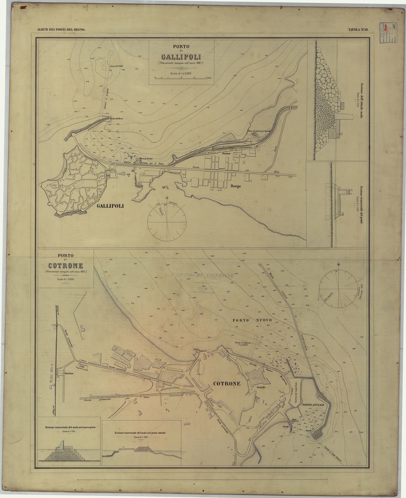 (N:17742) CARTA DEI PORTI MARITTIMI DEL REGNO D'ITALIA -Tavola n. 19 (CA008283) Carte e stampe antiche: riproduzione a colori su carta (formato A1)