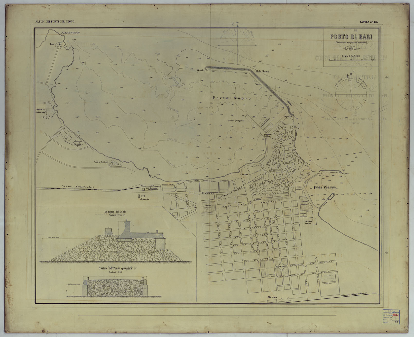 (N:17746) CARTA DEI PORTI MARITTIMI DEL REGNO D'ITALIA -Tavola n. 22 (CA008286) Carte e stampe antiche: riproduzione a colori su carta (formato A1)