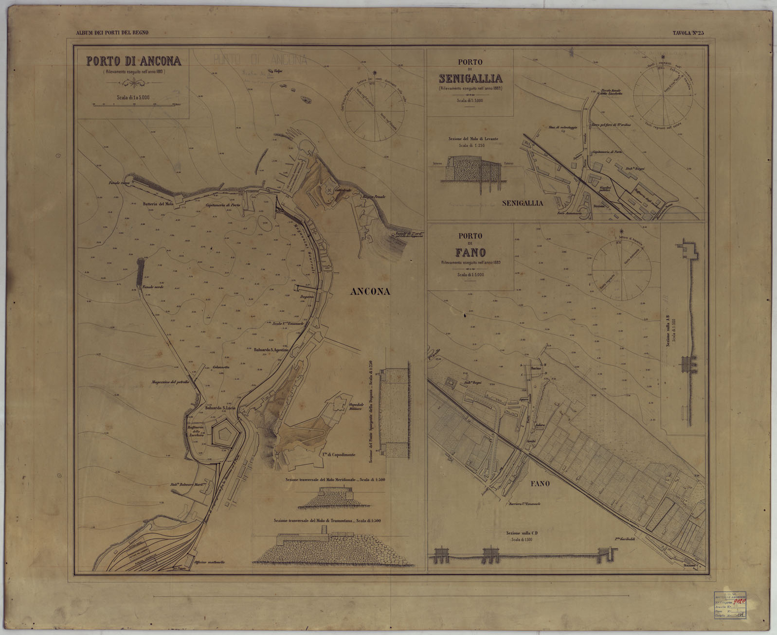 (N:17749) CARTA DEI PORTI MARITTIMI DEL REGNO D'ITALIA -Tavola n. 25 (CA008289) Carte e stampe antiche: riproduzione a colori su carta (formato A1)
