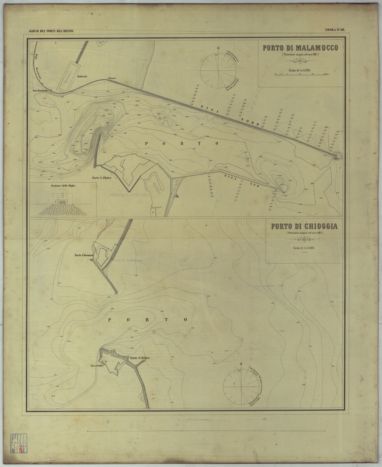 (N:17752) CARTA DEI PORTI MARITTIMI DEL REGNO D'ITALIA -Tavola n. 28 (CA008292) Carte e stampe antiche: riproduzione a colori su carta (formato A1)