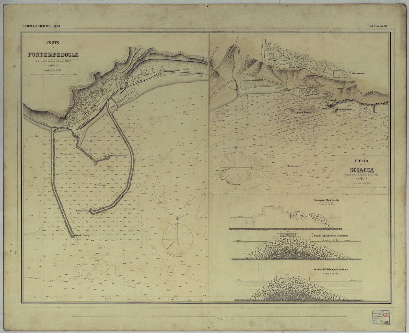 (N:17759) CARTA DEI PORTI MARITTIMI DEL REGNO D'ITALIA -Tavola n. 36 (CA008300) Carte e stampe antiche: riproduzione a colori su carta (formato A1)