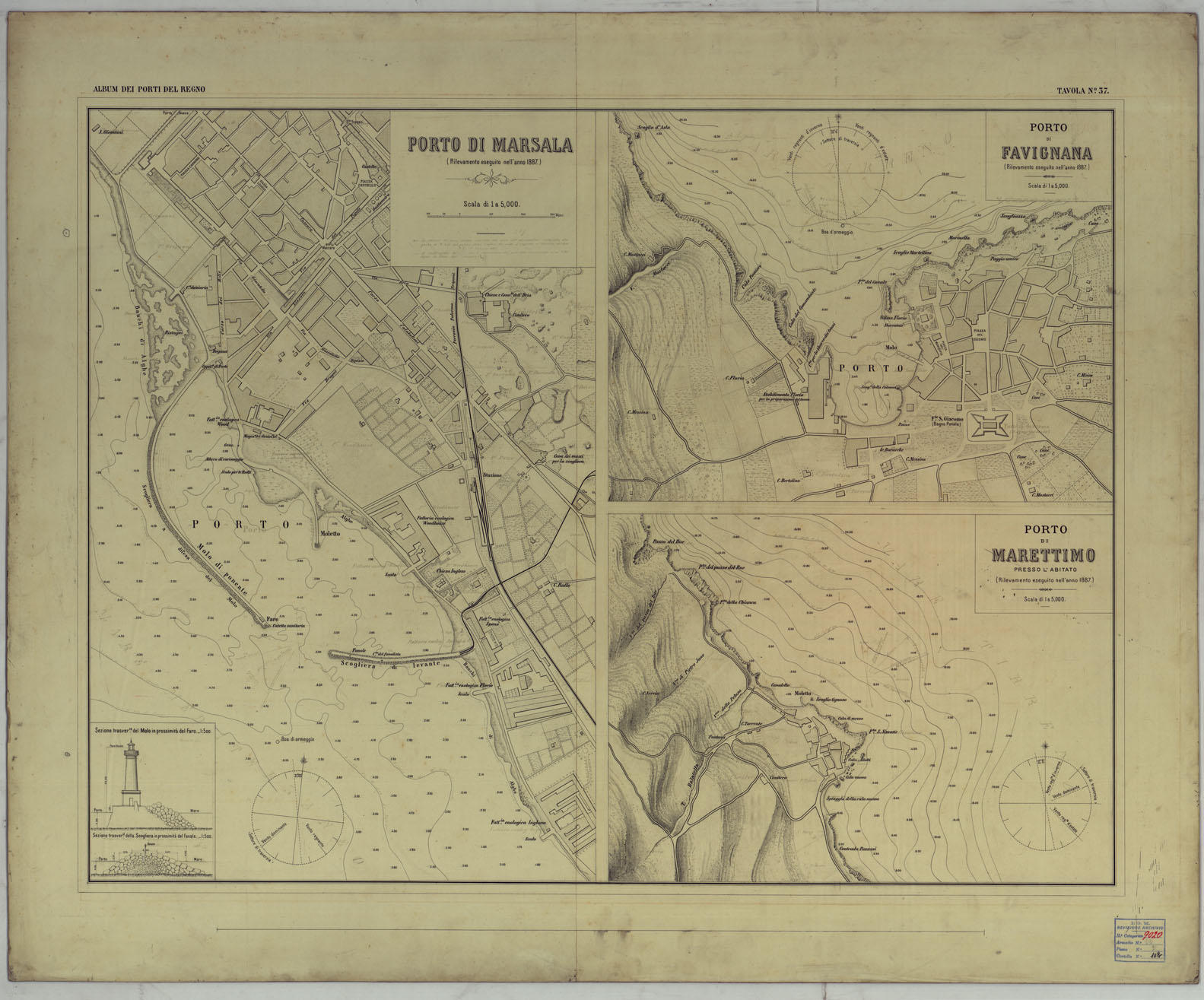 (N:17760) CARTA DEI PORTI MARITTIMI DEL REGNO D'ITALIA - Tavola n. 37 (CA008301) Carte e stampe antiche: riproduzione a colori su carta (formato A1)