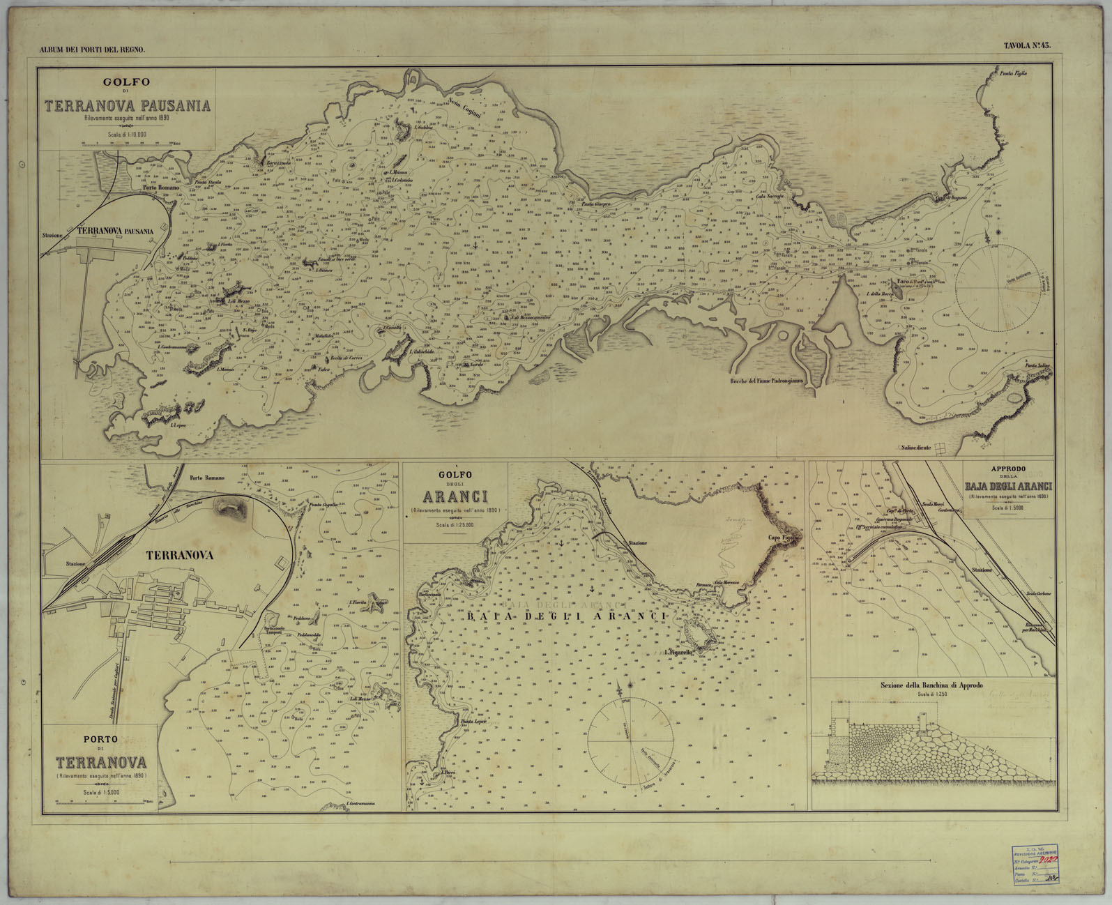 (N:17766) CARTA DEI PORTI MARITTIMI DEL REGNO D'ITALIA -Tavola n. 43 (CA008307) Carte e stampe antiche: riproduzione a colori su carta (formato A1)