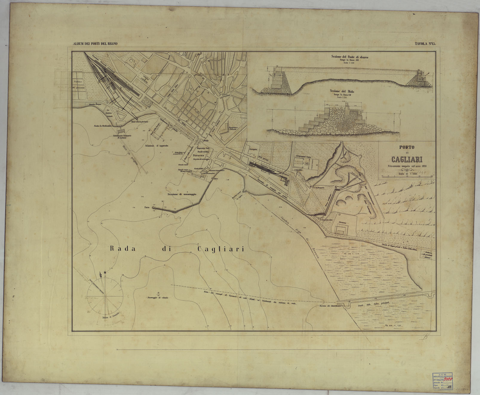 (N:17768) CARTA DEI PORTI MARITTIMI DEL REGNO D'ITALIA -Tavola n. 45 (CA008309) Carte e stampe antiche: riproduzione a colori su carta (formato A1)