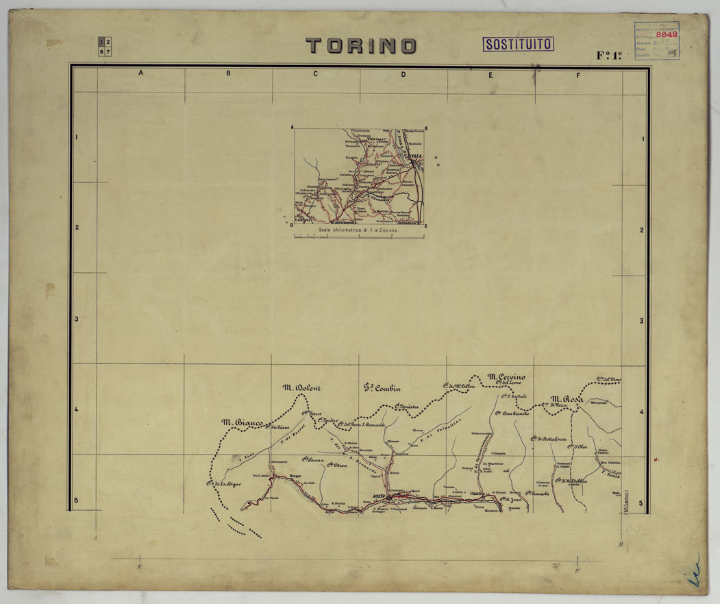 (N:25451) CARTA ITINERARIA MONTATA SU CARTONCINO - FOGLIO 1 TORINO. (CA008313) Carte e stampe antiche: riproduzione a colori su carta (formato A1)