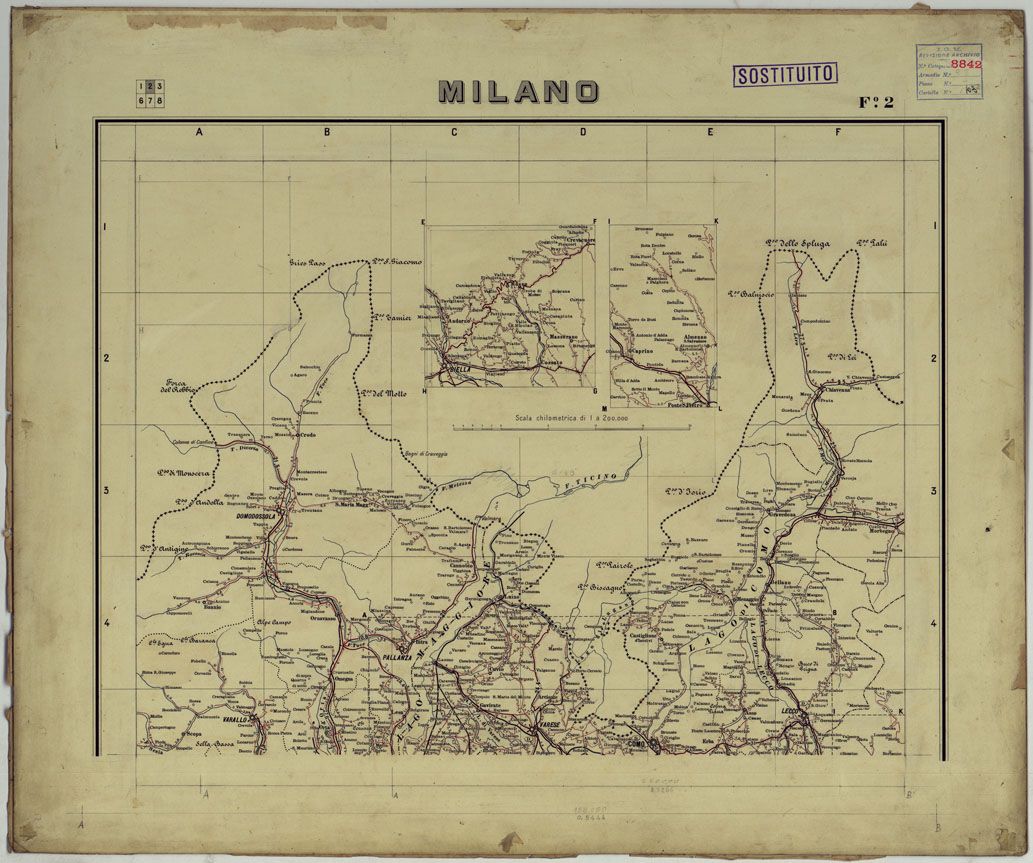 (N:25454) CARTA ITINERARIA MONTATA SU CARTONCINO - FOGLIO 2 MILANO. (CA008316) Carte e stampe antiche: riproduzione a colori su carta (formato A1)