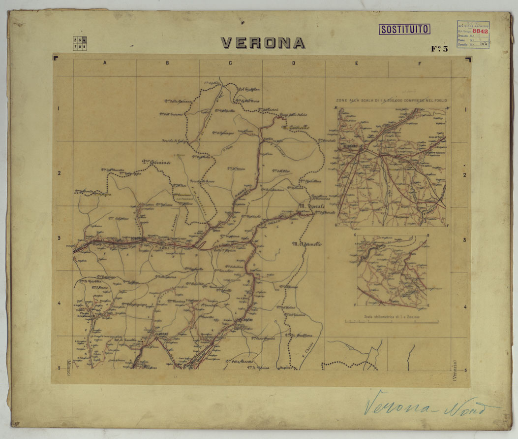 (N:25457) CARTA ITINERARIA MONTATA SU CARTONCINO - FOGLIO 3 VERONA. (CA008319) Carte e stampe antiche: riproduzione a colori su carta (formato A1)