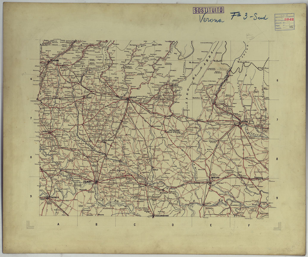 (N:25458) CARTA ITINERARIA MONTATA SU CARTONCINO - FOGLIO 3 VERONA. (CA008320) Carte e stampe antiche: riproduzione a colori su carta (formato A1)