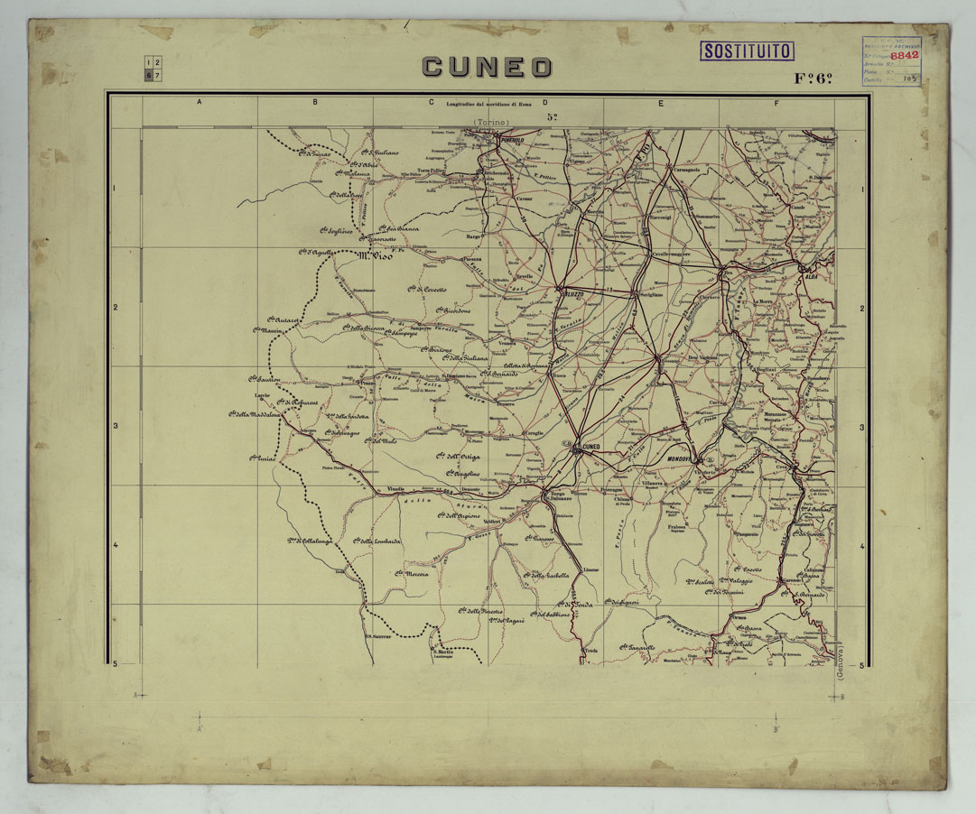 (N:25464) CARTA ITINERARIA MONTATA SU CARTONCINO - FOGLIO 6 CUNEO. (CA008327) Carte e stampe antiche: riproduzione a colori su carta (formato A1)