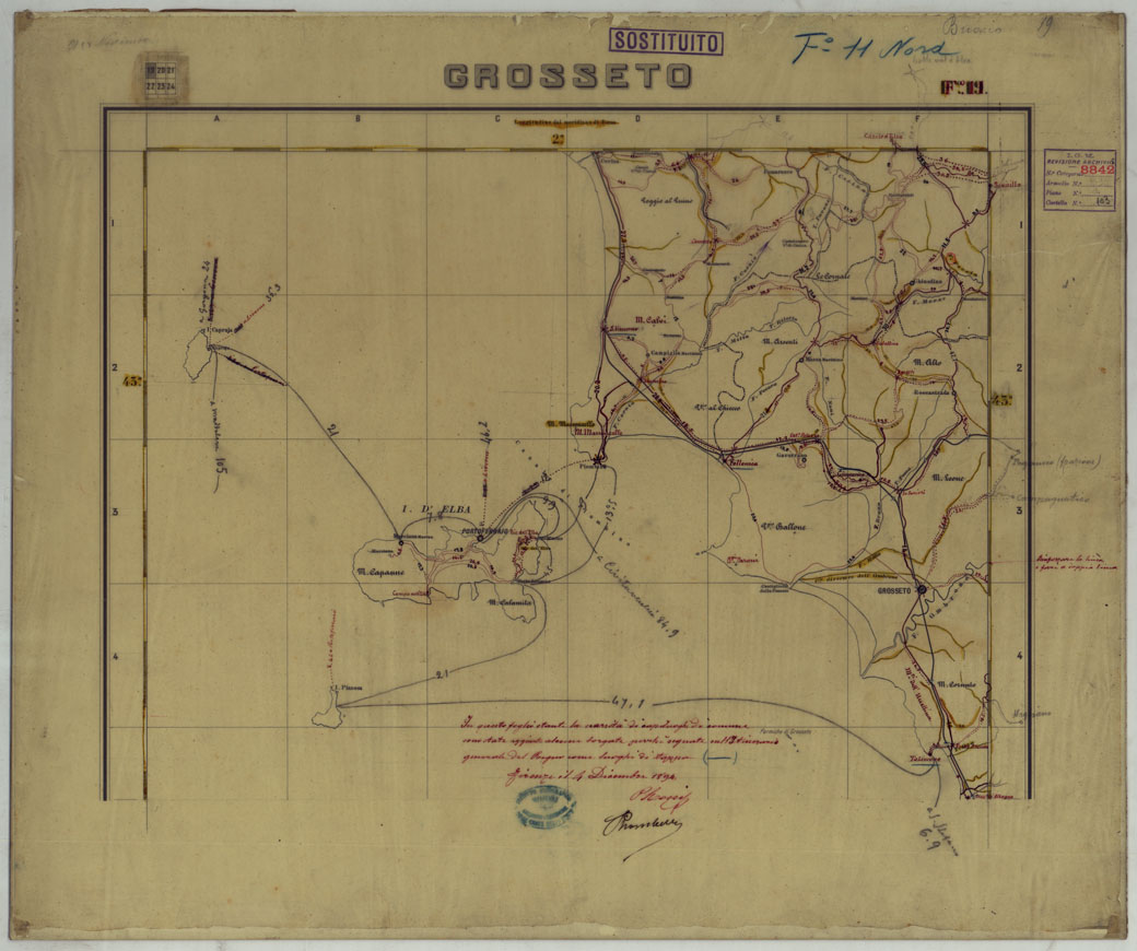 (N:25470) CARTA ITINERARIA MONTATA SU CARTONCINO - FOGLIO 11 GROSSETO. (CA008333) Carte e stampe antiche: riproduzione a colori su carta (formato A1)