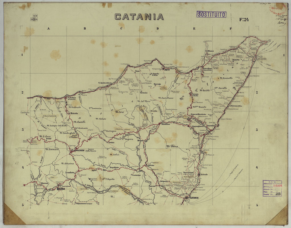 (N:25476) CARTA ITINERARIA MONTATA SU CARTONCINO - FOGLIO 24 CATANIA. (CA008339) Carte e stampe antiche: riproduzione a colori su carta (formato A1)