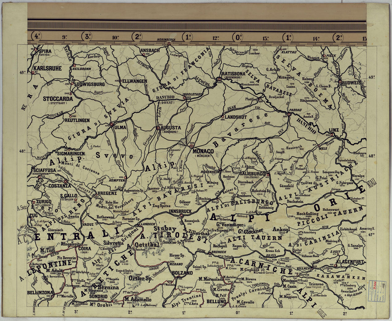 (N:17787) CARTA SCOLASTICA FISICA AD USO DELLE SCUOLE MILITARI - FOGLIO 2. (CA008342) Carte e stampe antiche: riproduzione a colori su carta (formato A1)