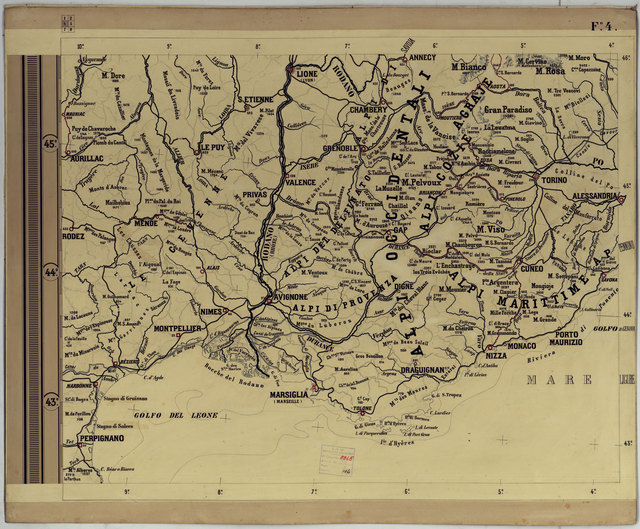 (N:17789) CARTA SCOLASTICA FISICA AD USO DELLE SCUOLE MILITARI - FOGLIO 4.
 (CA008344) Carte e stampe antiche: riproduzione a colori su carta (formato A1)