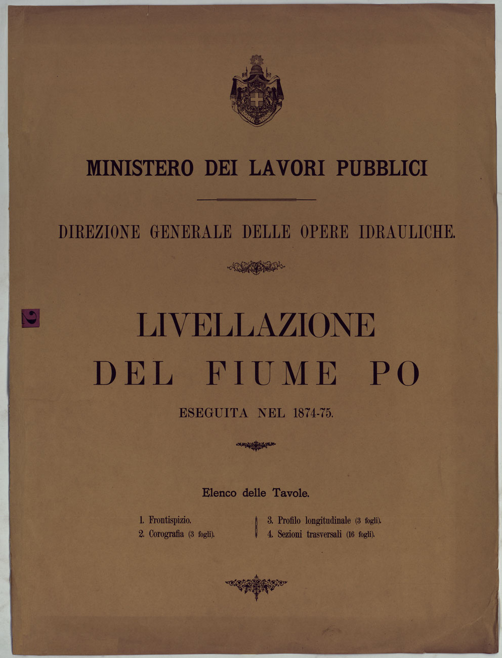 (N:25480) MINISTERO DEI LAVORI PUBBLICI DIREZIONE GENERALE DELLE OPERE IDRAULICHE LIVELLAZIONE DEL FIUME PO ESEGUITA NEL 1874-75. (CA008372) Carte e stampe antiche: riproduzione a colori su carta (formato A1)