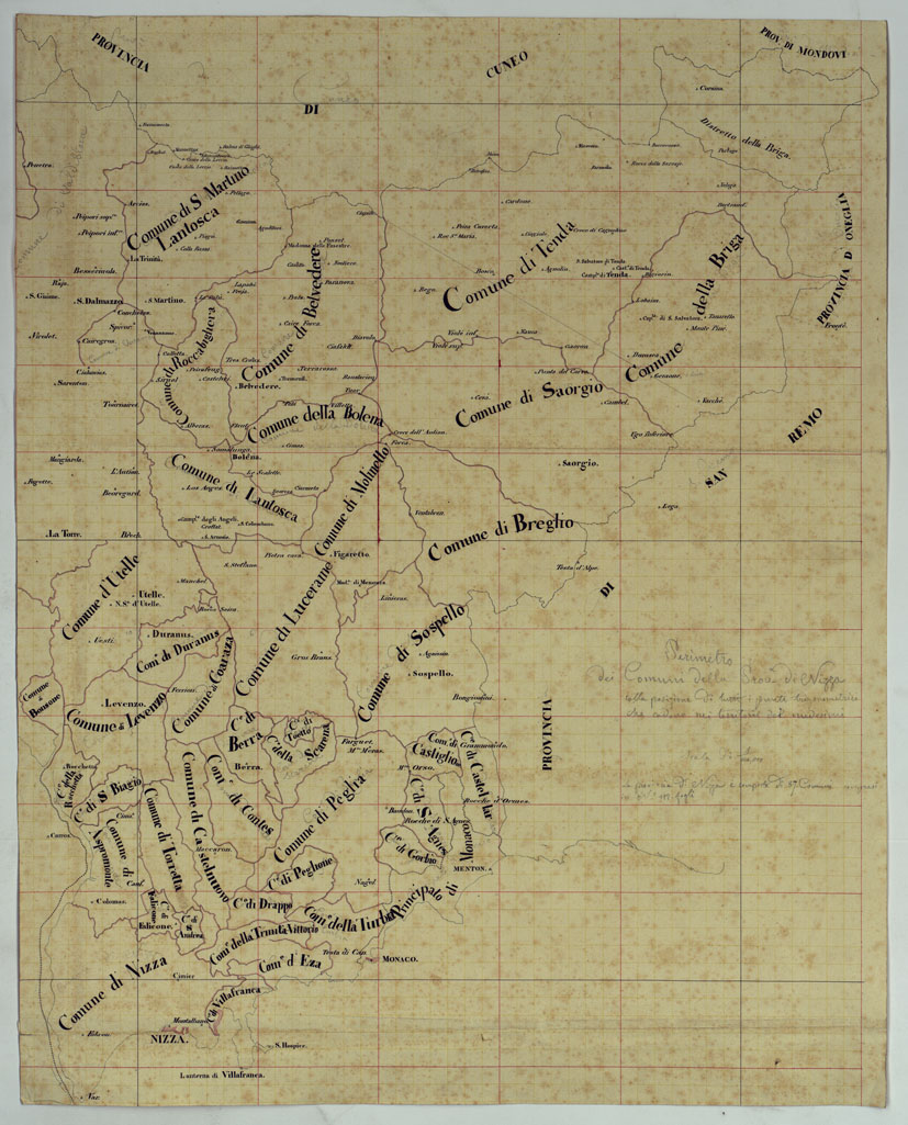 (N:16591) TERRITORIO DELLA CONTEA DI NIZZA - PERIMETRO DEI COMUNI DELLA PROVINCIA DI NIZZA. (CA008421) Carte e stampe antiche: riproduzione a colori su carta (formato A1)