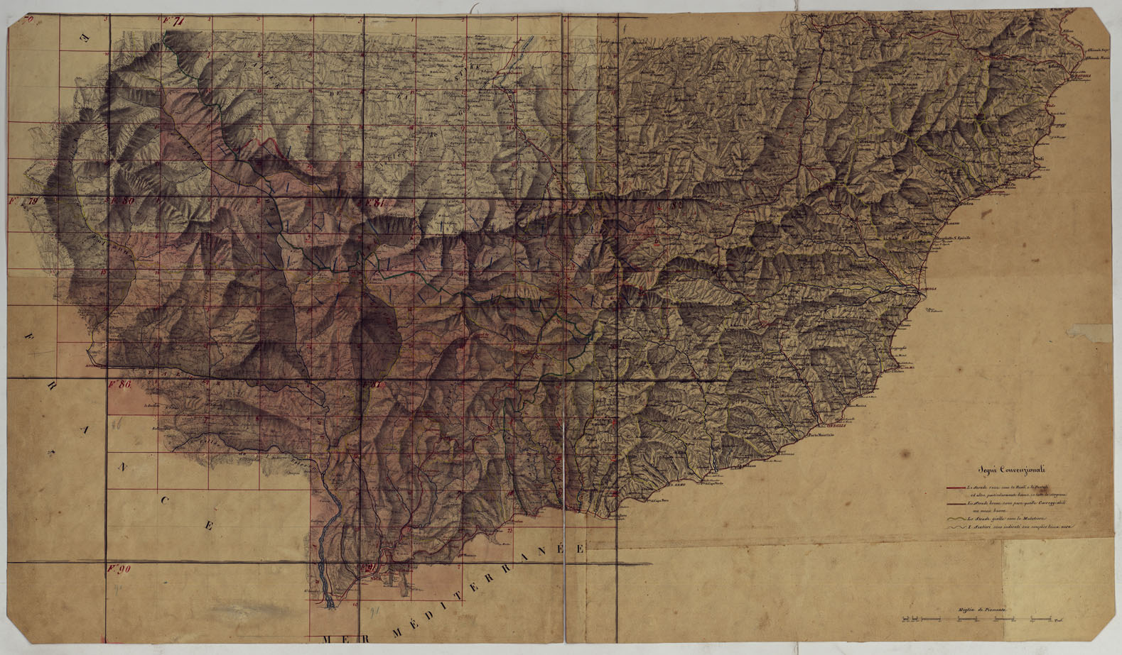 (N:16592) TERRITORIO DELLA CONTEA DI NIZZA - SEGNI CONVENZIONALI (CA008426) Carte e stampe antiche: riproduzione a colori su carta (formato A1)