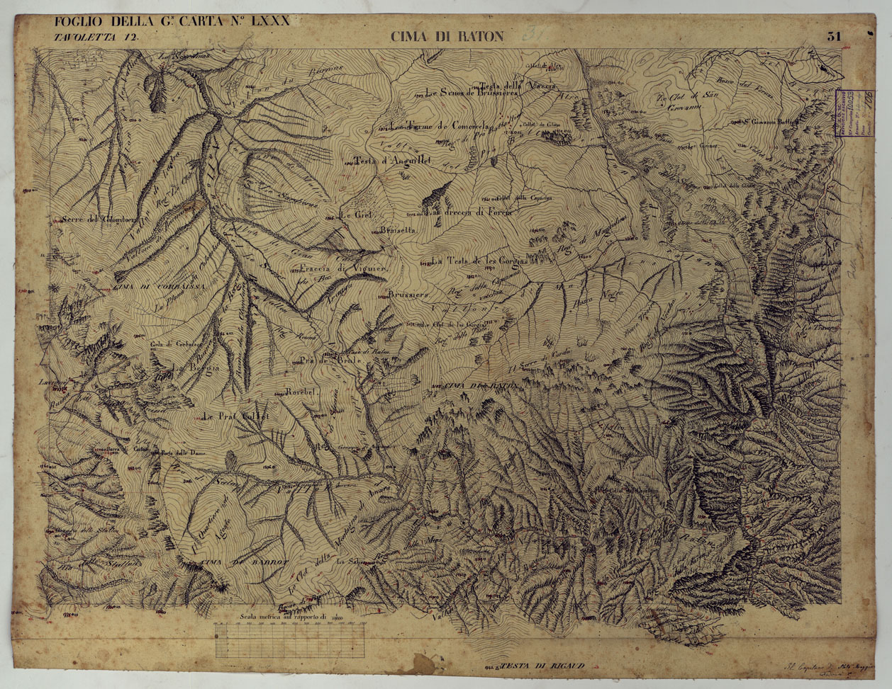 (N:16624) TERRITORIO DELLA CONTEA DI NIZZA - TAVOLA 31 CIMA DI RATO. (CA008460) Carte e stampe antiche: riproduzione a colori su carta (formato A1)