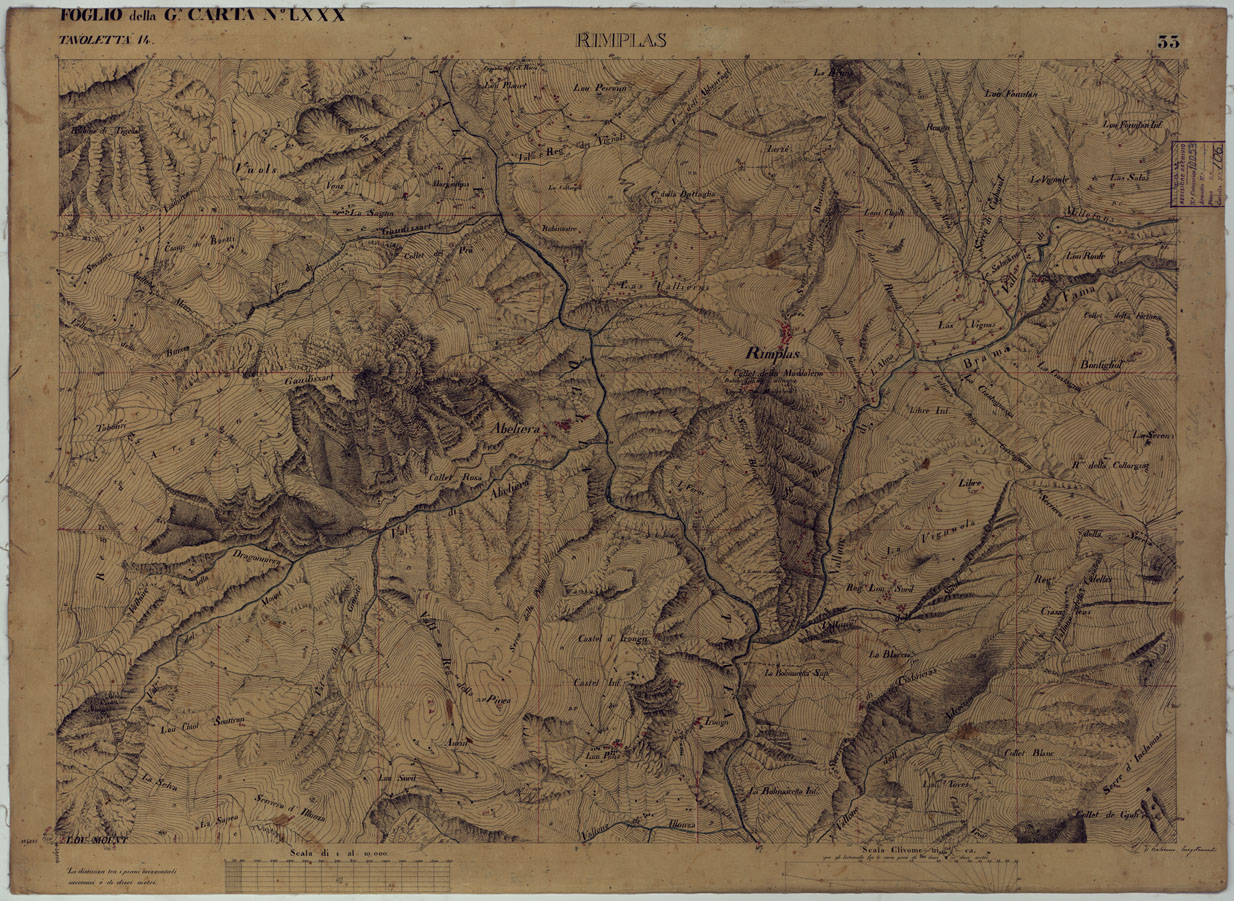 (N:16626) TERRITORIO DELLA CONTEA DI NIZZA - TAVOLA 33  RIMPLAS. (CA008462) Carte e stampe antiche: riproduzione a colori su carta (formato A1)