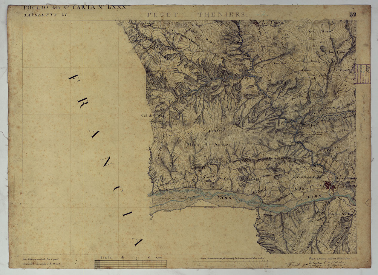 (N:16651) TERRITORIO DELLA CONTEA DI NIZZA - TAVOLA 52 PUGET THENIERS. (CA008490) Carte e stampe antiche: riproduzione a colori su carta (formato A1)