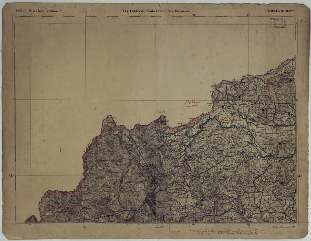 (N:17841) CARTA D'ITALIA - FOGLIO 2 CIVITELLA DEL TRONTO. (CA008540) Carte e stampe antiche: riproduzione a colori su carta (formato A1)