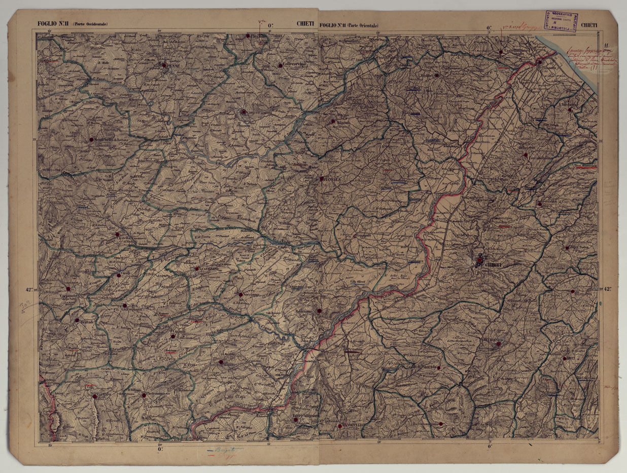 (N:17850) CARTA D'ITALIA - FOGLIO 11 CHIETI.
 (CA008549) Carte e stampe antiche: riproduzione a colori su carta (formato A1)