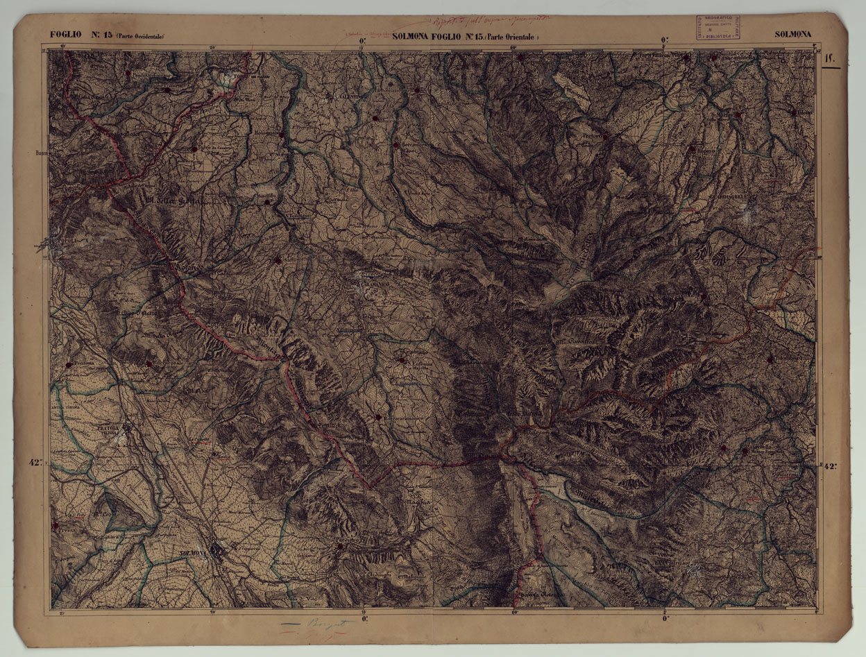 (N:17854) CARTA D'ITALIA  - FOGLIO 15 SOLMONA. (CA008553) Carte e stampe antiche: riproduzione a colori su carta (formato A1)