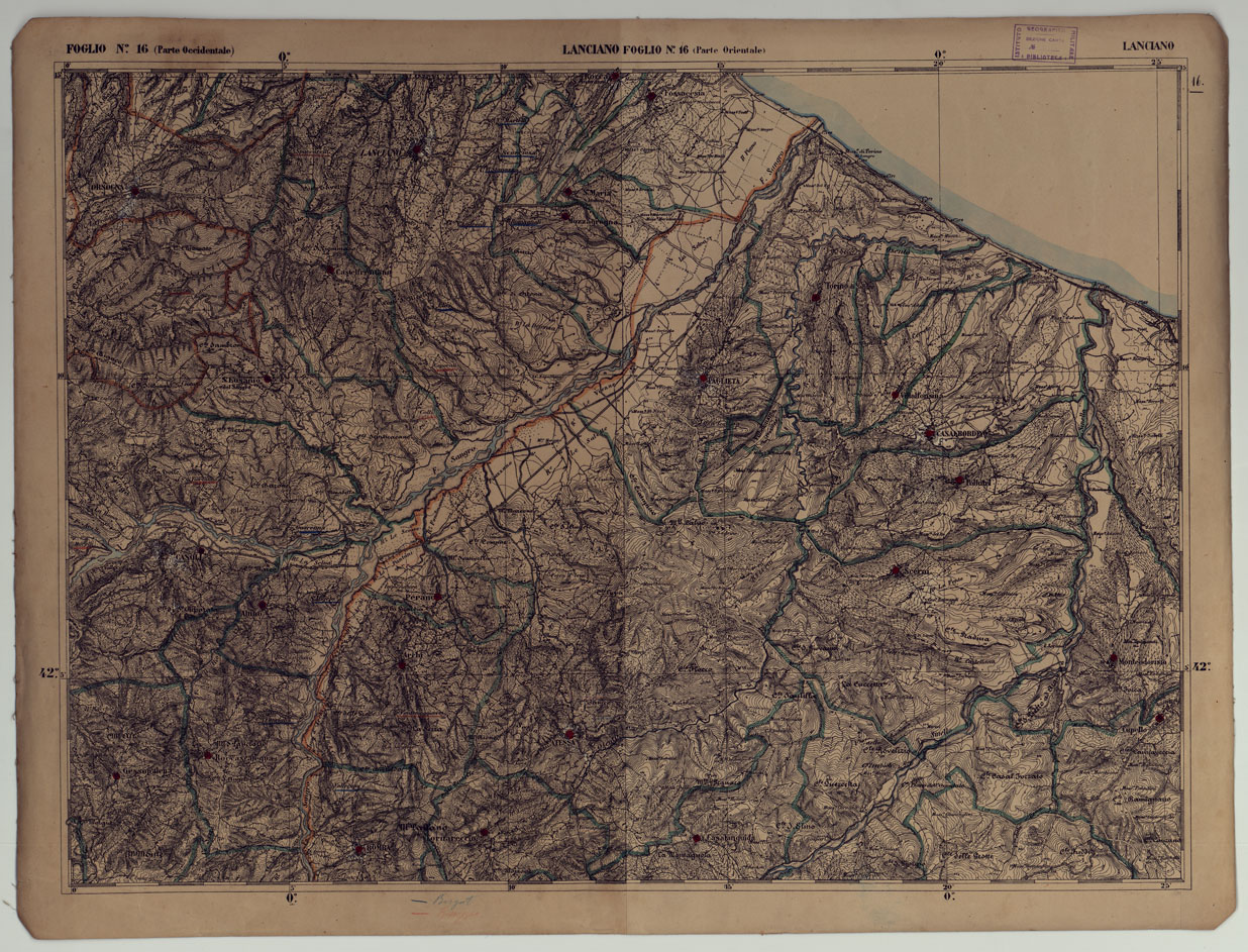 (N:17855) CARTA D'ITALIA - FOGLIO 16 LANCIANO. (CA008554) Carte e stampe antiche: riproduzione a colori su carta (formato A1)